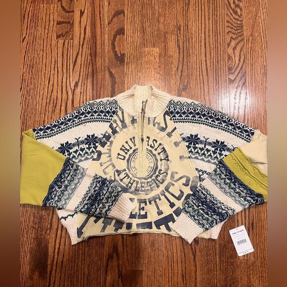 Free People Aspen Graphic Knit Half-Zip Pullover Sweatshirt- Mountain Combo - Picture 5 of 8